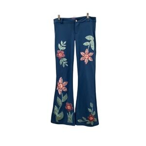 Sugar Thrillz Blue Floral Embroidered Flare Pants